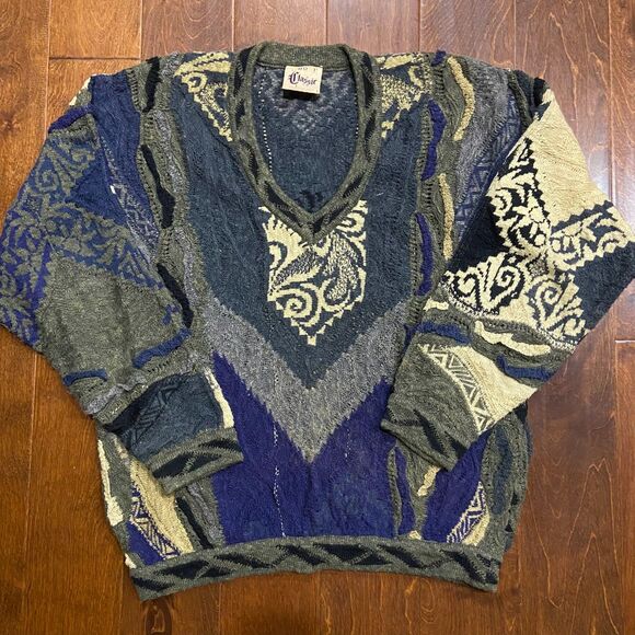 Coogi Classic Vintage 3D Knit Linen Cotton Multicolor V-Neck Sweater Men's L - Picture 4 of 8